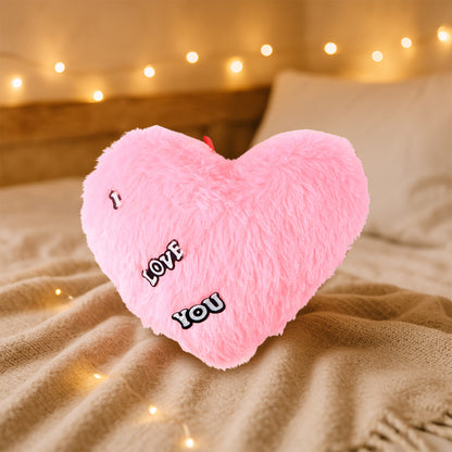 Soft plush heart-shaped cushion from Wukusy with "I Love You" print, perfect for home decor and comfort.