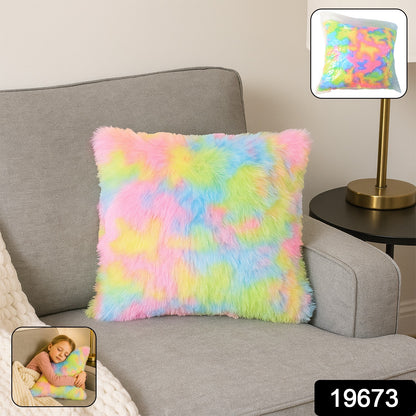 Soft plush multicolor rainbow cushion pillow by Wukusy, perfect for home decor, featuring vibrant rainbow colors and a cozy design.