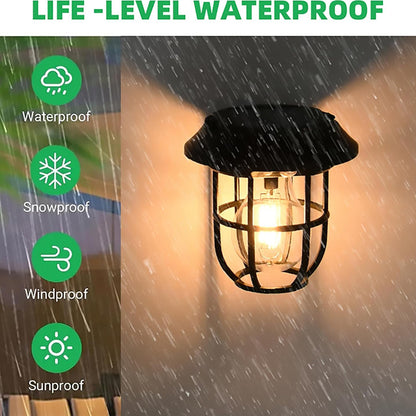 Wukusy solar lantern wall light fixture with motion sensor, outdoor home improvement lighting, mounted on wall for security and illumination.