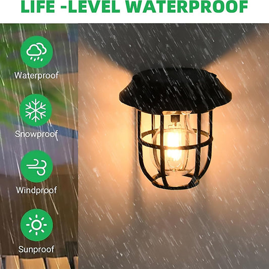 Wukusy solar lantern wall light fixture with motion sensor, outdoor home improvement lighting, mounted on wall for security and illumination.