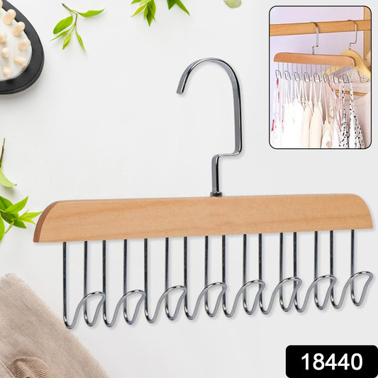 Wukusy space-saving wooden hanger with 8 hooks and hanging hook included, ideal for home organization and clothing storage.