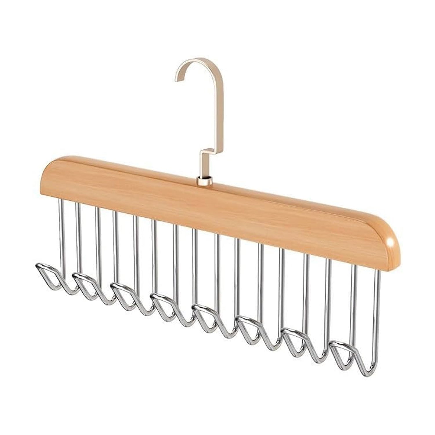 Wooden space-saving 8-hook hanger by Wukusy with included hanging hook, ideal for organizing closets and home improvement projects.