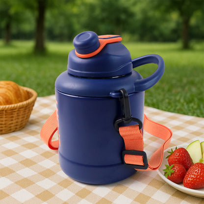 Wukusy sports vacuum bottle with shoulder strap, stylish mix design, ideal for outdoor activities and hydration.