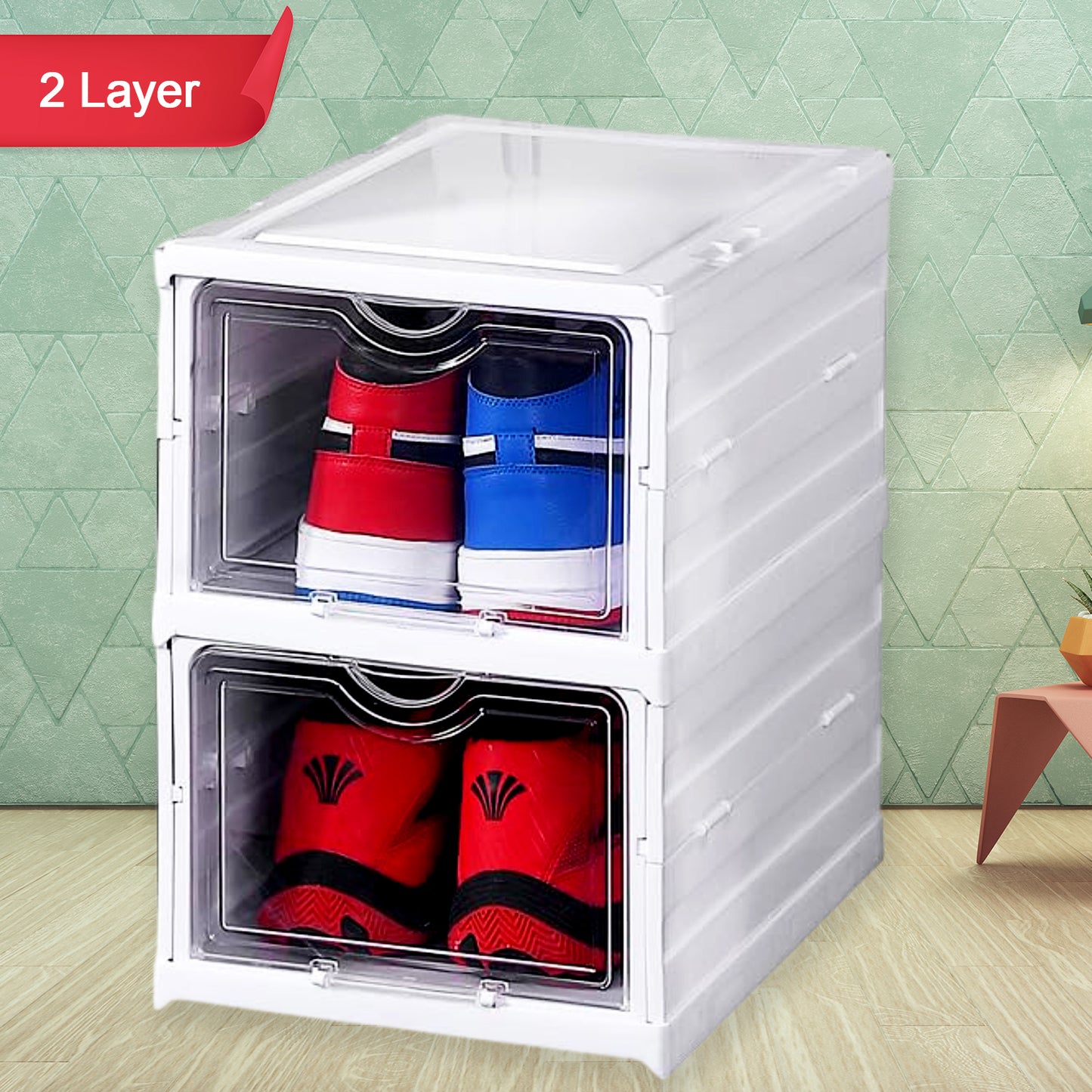Wukusy stackable multifuctional storage cart with 2 layers, foldable drawers, ideal for kitchen, closet, bathroom, or laundry organization.