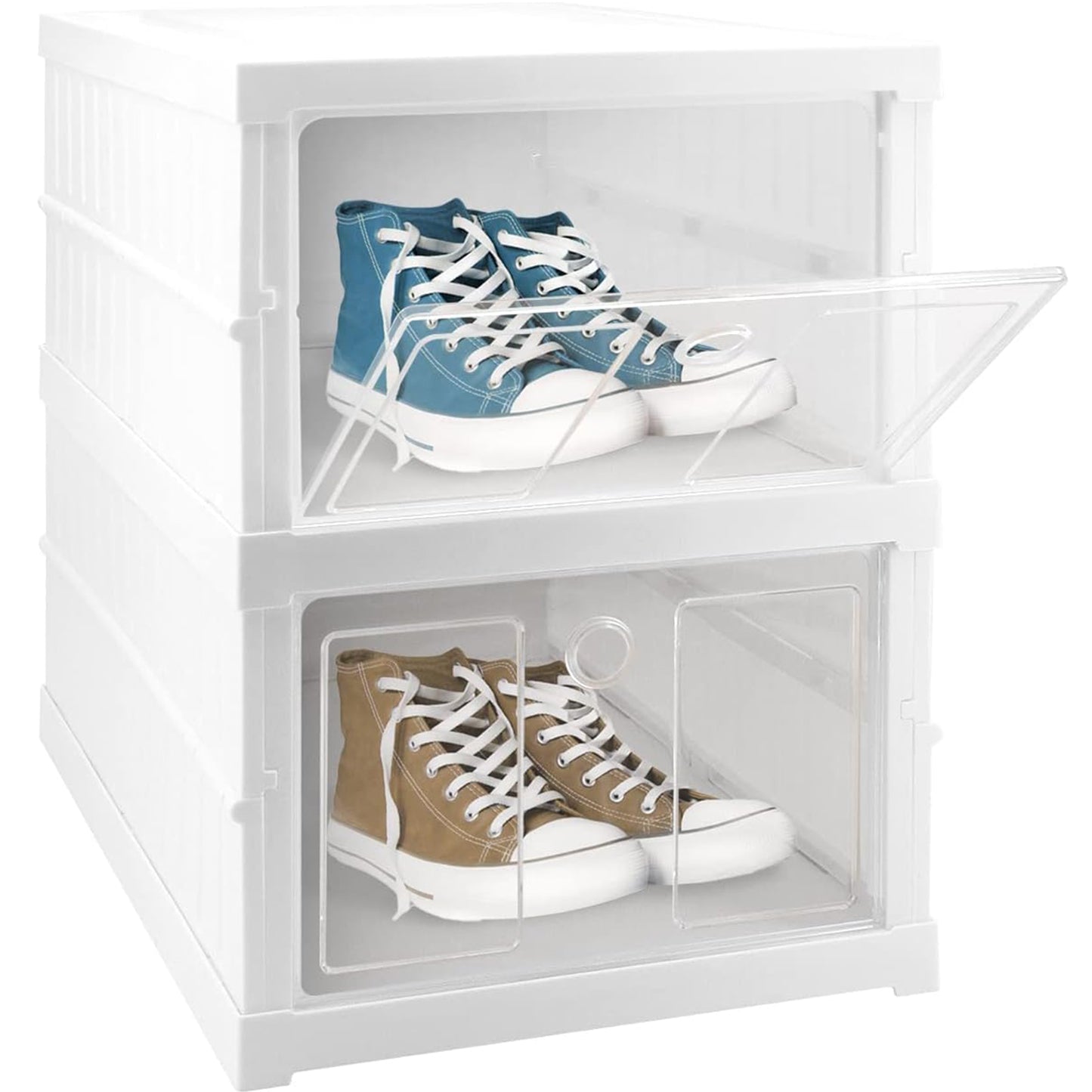 Wukusy 2-layer stackable storage organizer for clothes, kitchen, pantry, closet, bathroom, laundry, with foldable baskets and utility cart design.