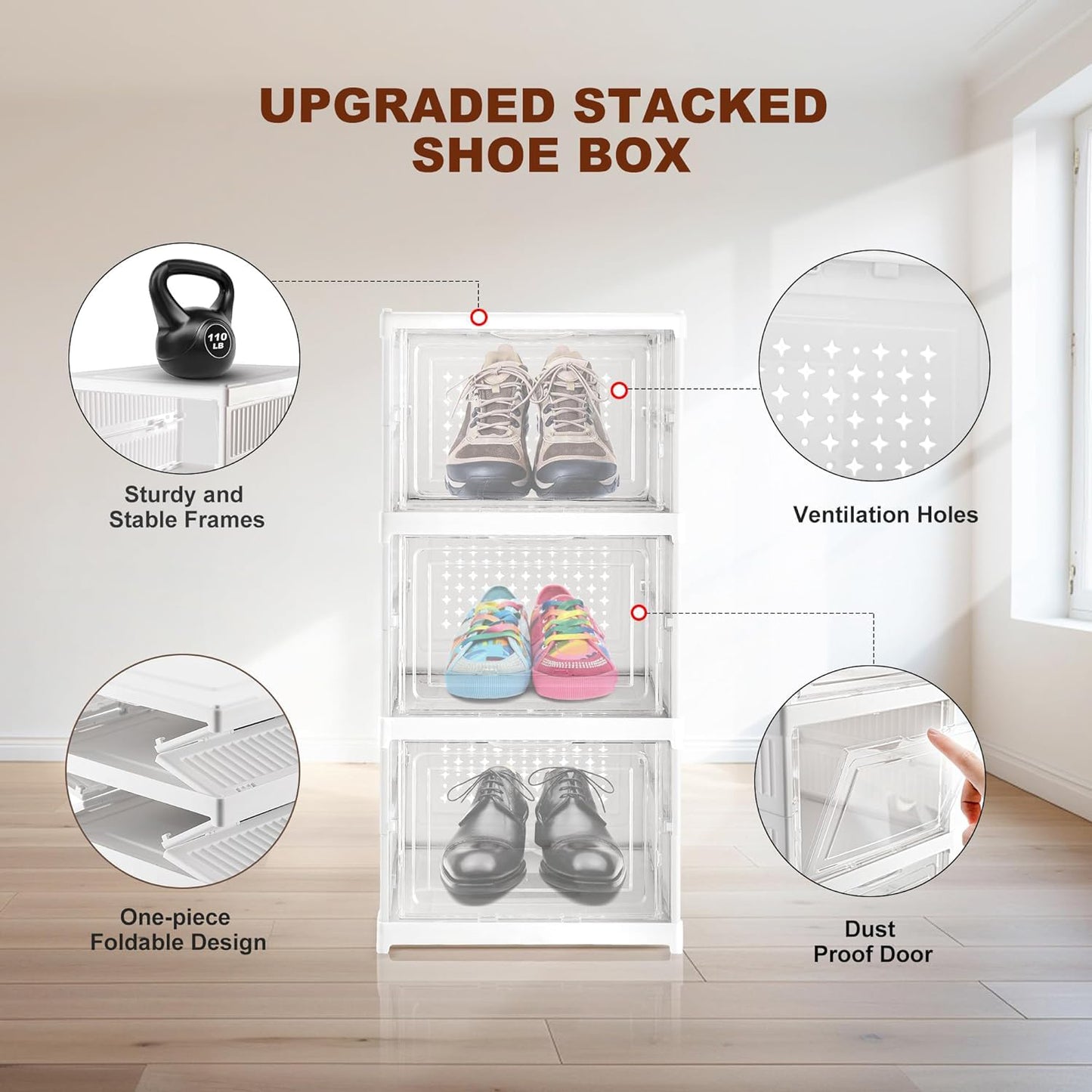 Wukusy 3-layer stackable storage cart with foldable baskets, ideal for organizing clothes, kitchen, pantry, or laundry areas.