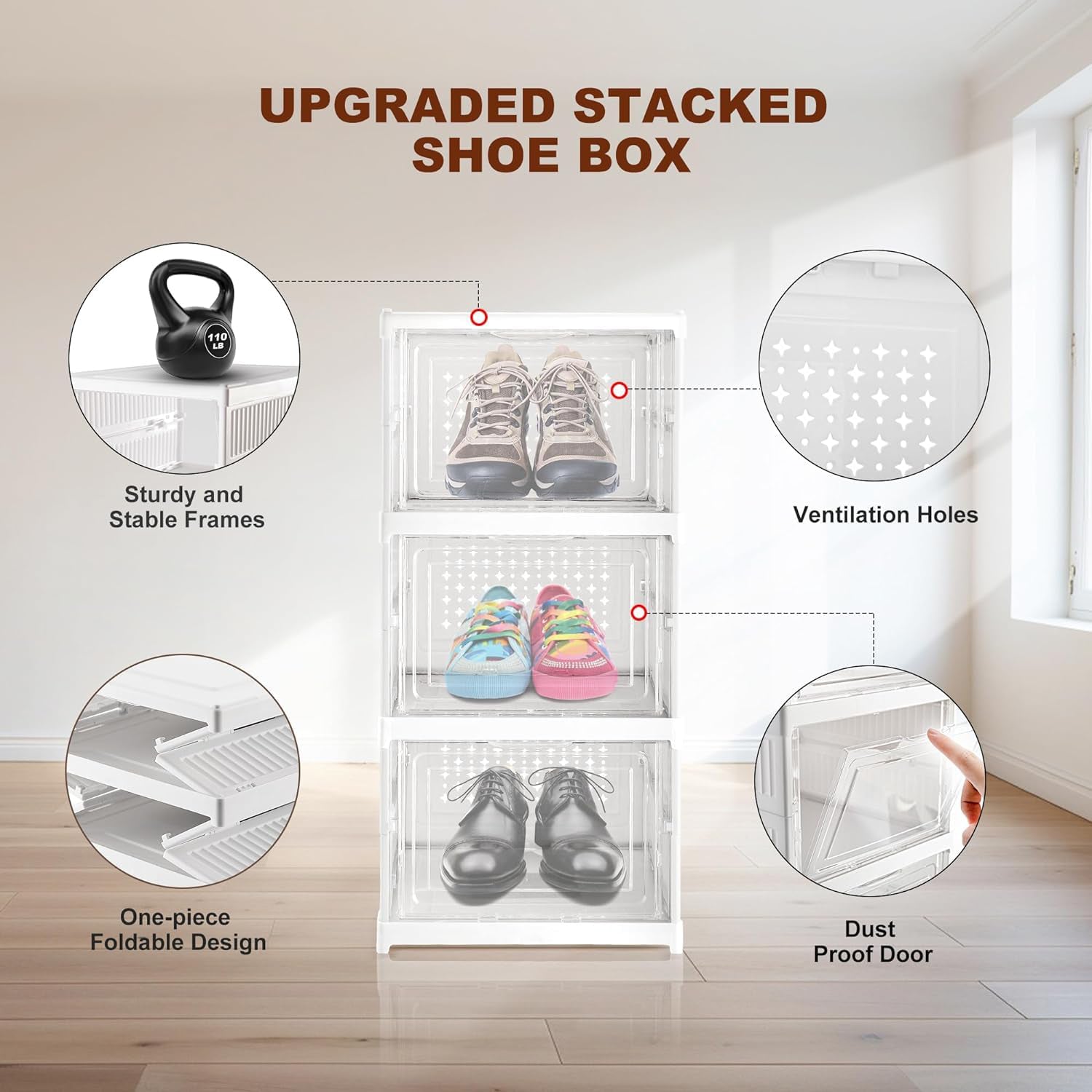 Wukusy 3-layer stackable storage cart with foldable baskets, ideal for organizing clothes, kitchen, pantry, or laundry areas.