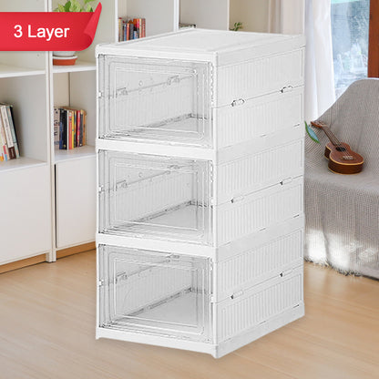 Wukusy 3-layer stackable multifunctional storage cart with foldable drawers for clothes, kitchen, pantry, closet, or bathroom organization.