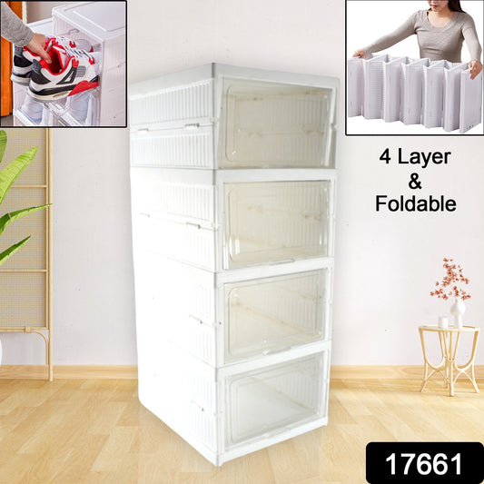 Wukusy 4-layer stackable storage organizer for clothes, kitchen, or bathroom, featuring foldable drawers and versatile utility cart design.