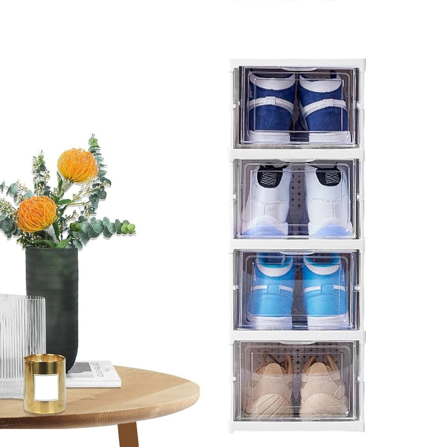 Wukusy 4-layer foldable storage cart with baskets, ideal for clothes, kitchen, pantry, closet, bathroom, and laundry organization.