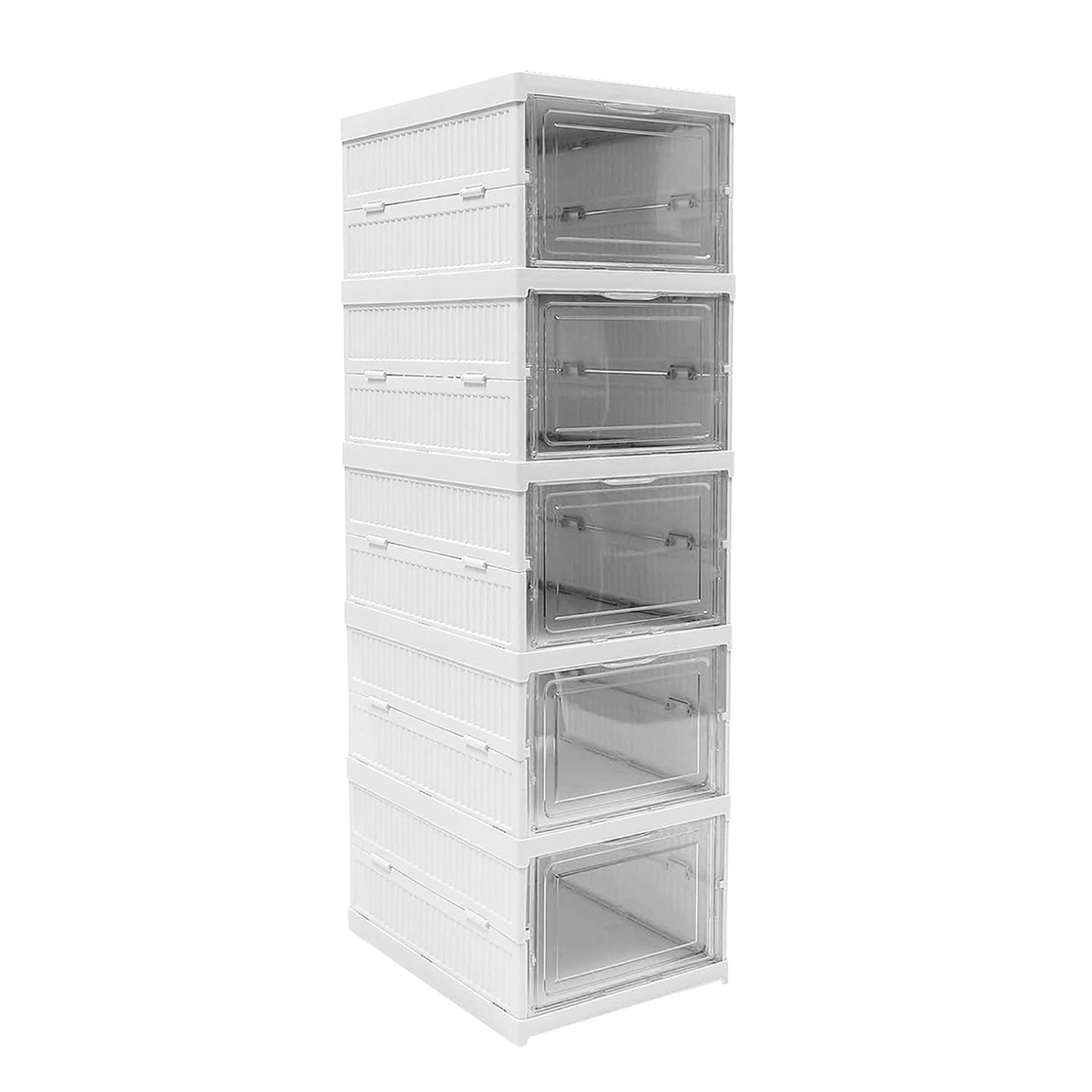 Wukusy 5-layer stackable storage cart with foldable baskets for clothes, kitchen, closet, bathroom, and laundry organization.