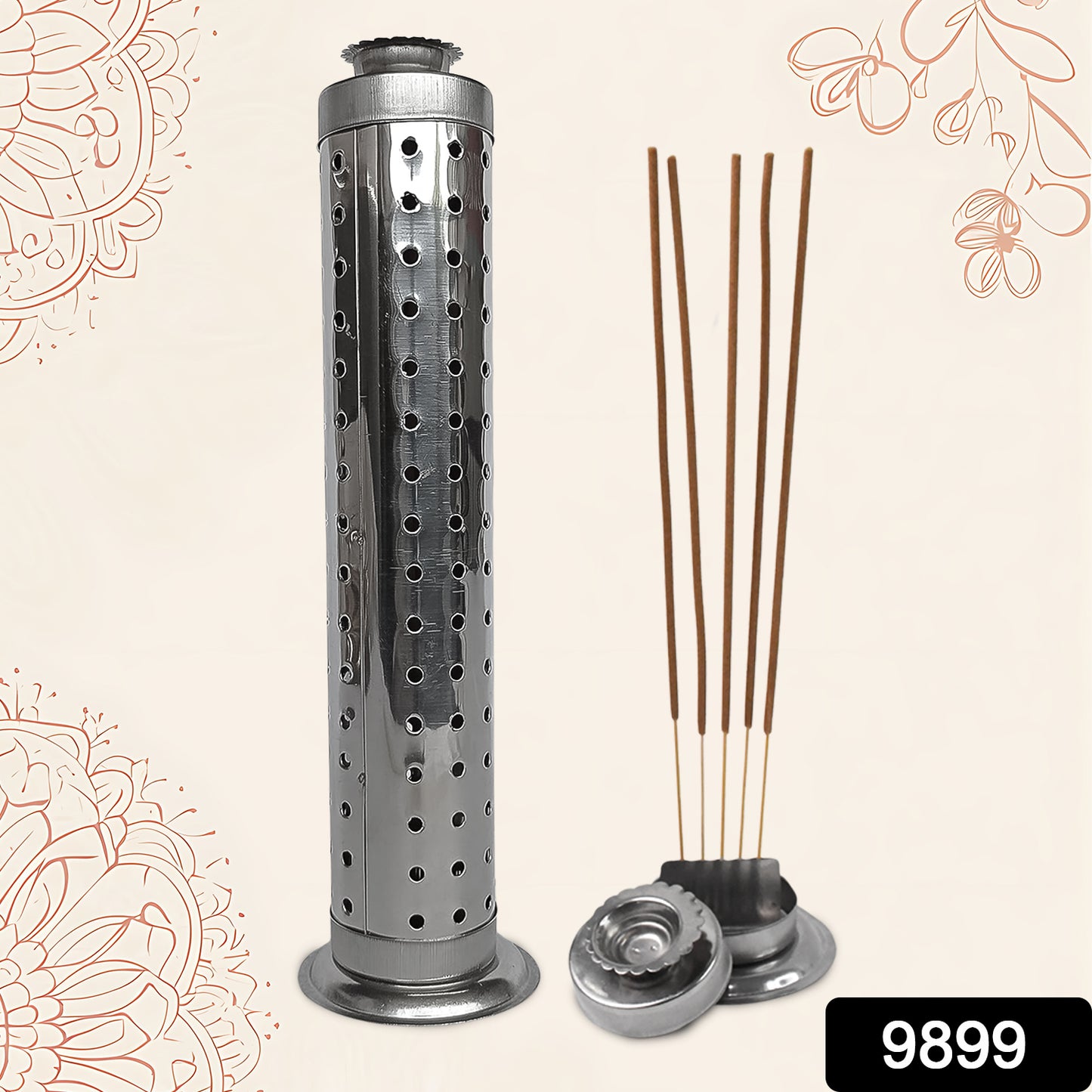 Stainless steel Agarbatti stand for puja, Wukusy brand, with multiple slots for incense sticks, ideal for home prayer rituals.