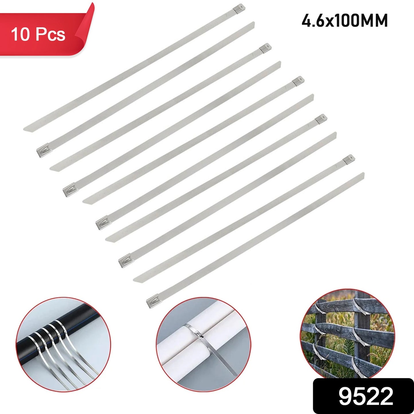 Set of 10 stainless steel cable ties from Wukusy, 4.6x100mm, ideal for home improvement and securing various items.