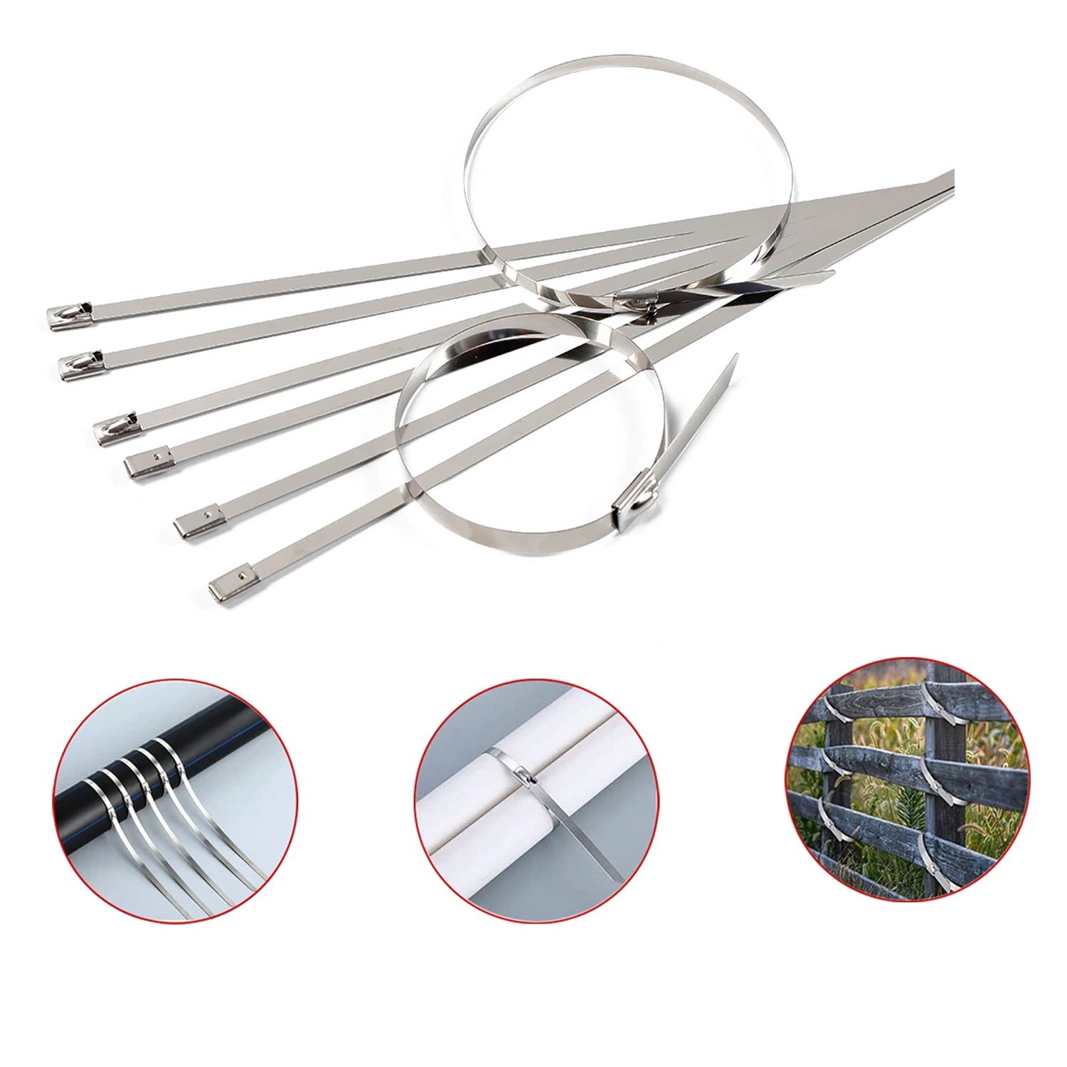 Wukusy stainless steel cable tie set, 4.6x100mm, 10-pack, ideal for home improvement and secure fastening.