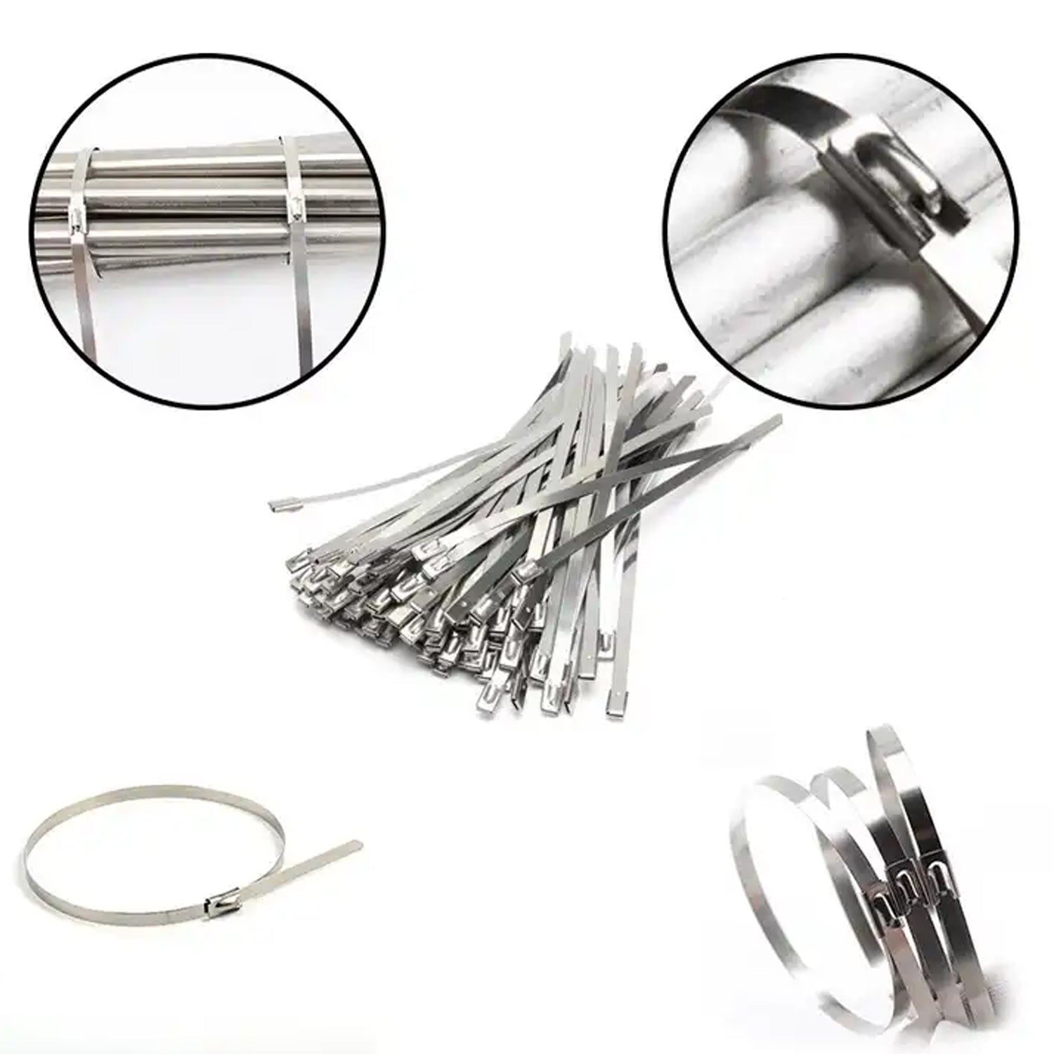 Wukusy stainless steel cable ties, 4.6x100mm, set of 10, ideal for home improvement and durable cable management.