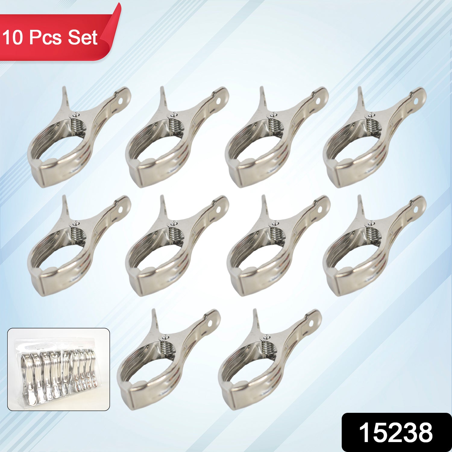 Set of 10 stainless steel clothes pins from Wukusy, ideal for securing beach towels and clothing during outdoor use.