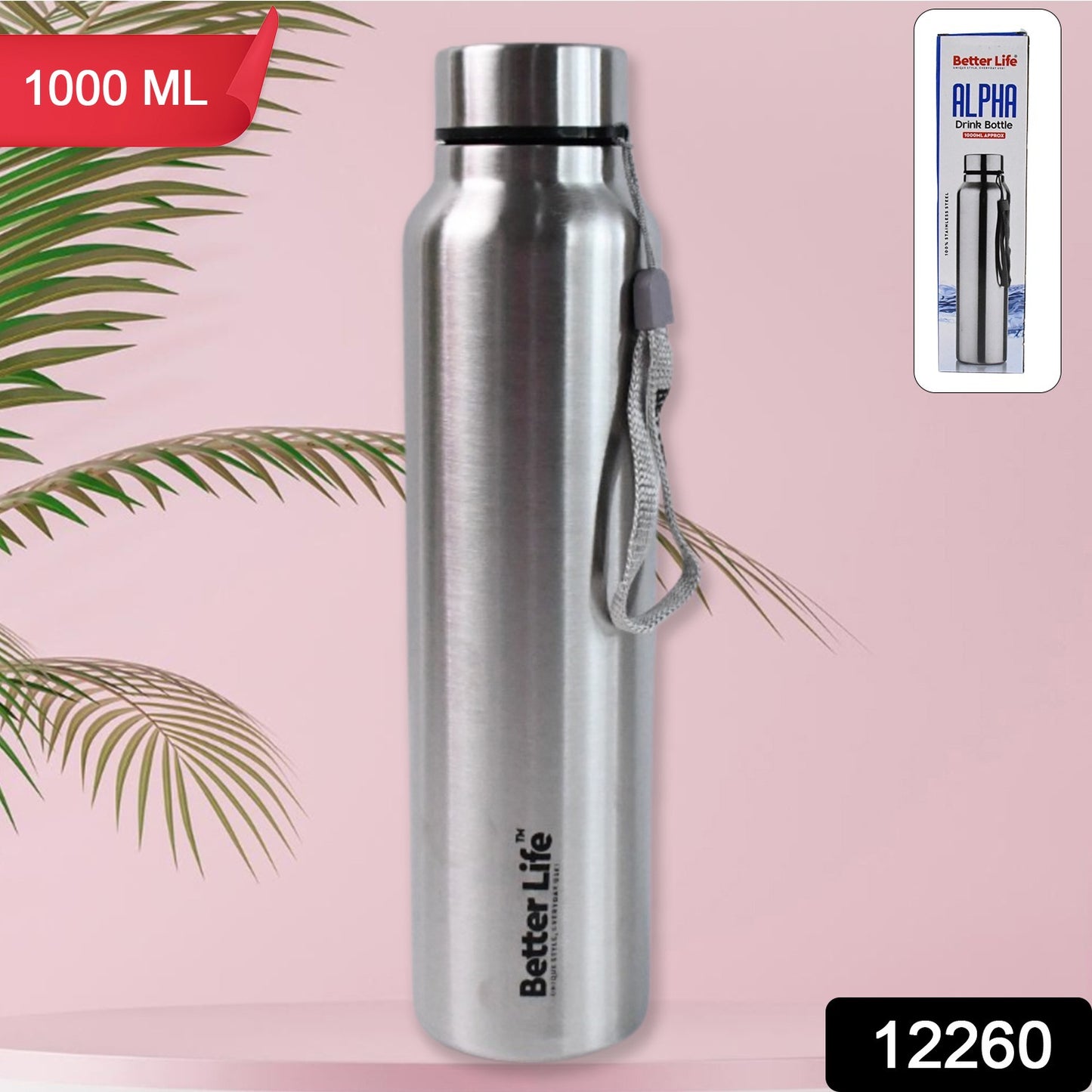 Wukusy stainless steel double wall vacuum-insulated water bottle, 1000 ml, designed for keeping drinks hot or cold.