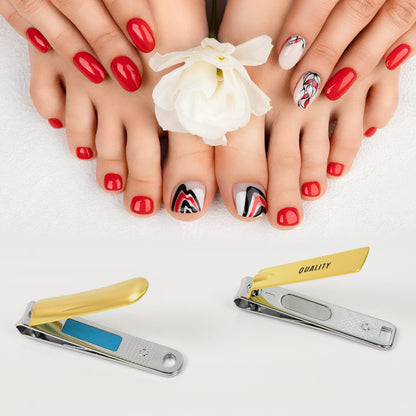 Wukusy stainless steel folding large nail clippers with built-in nail file, portable and ideal for home grooming.