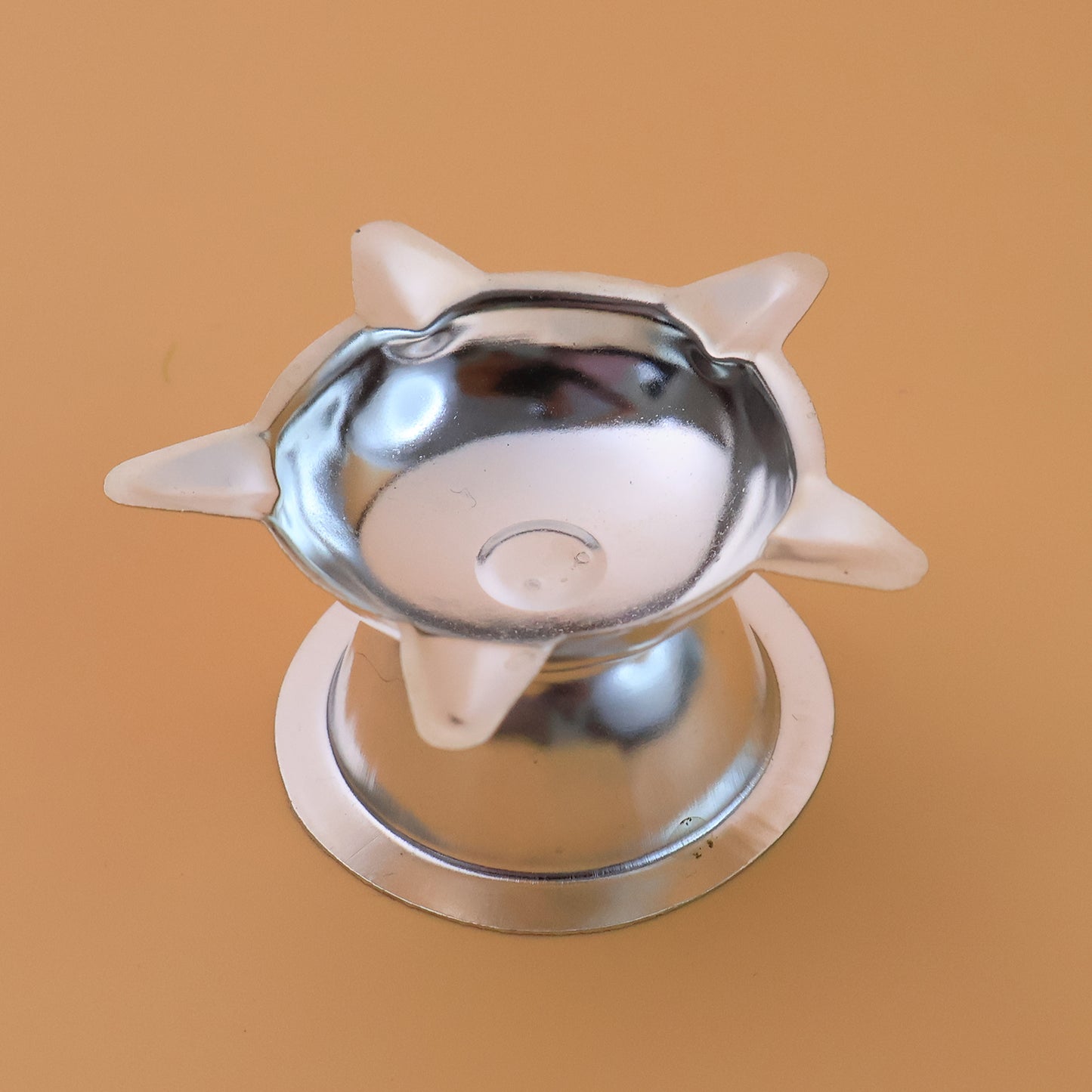 Stainless steel Lotus Design Diya by Wukusy, 1 piece, traditional home decor and lighting for spiritual or festive use.