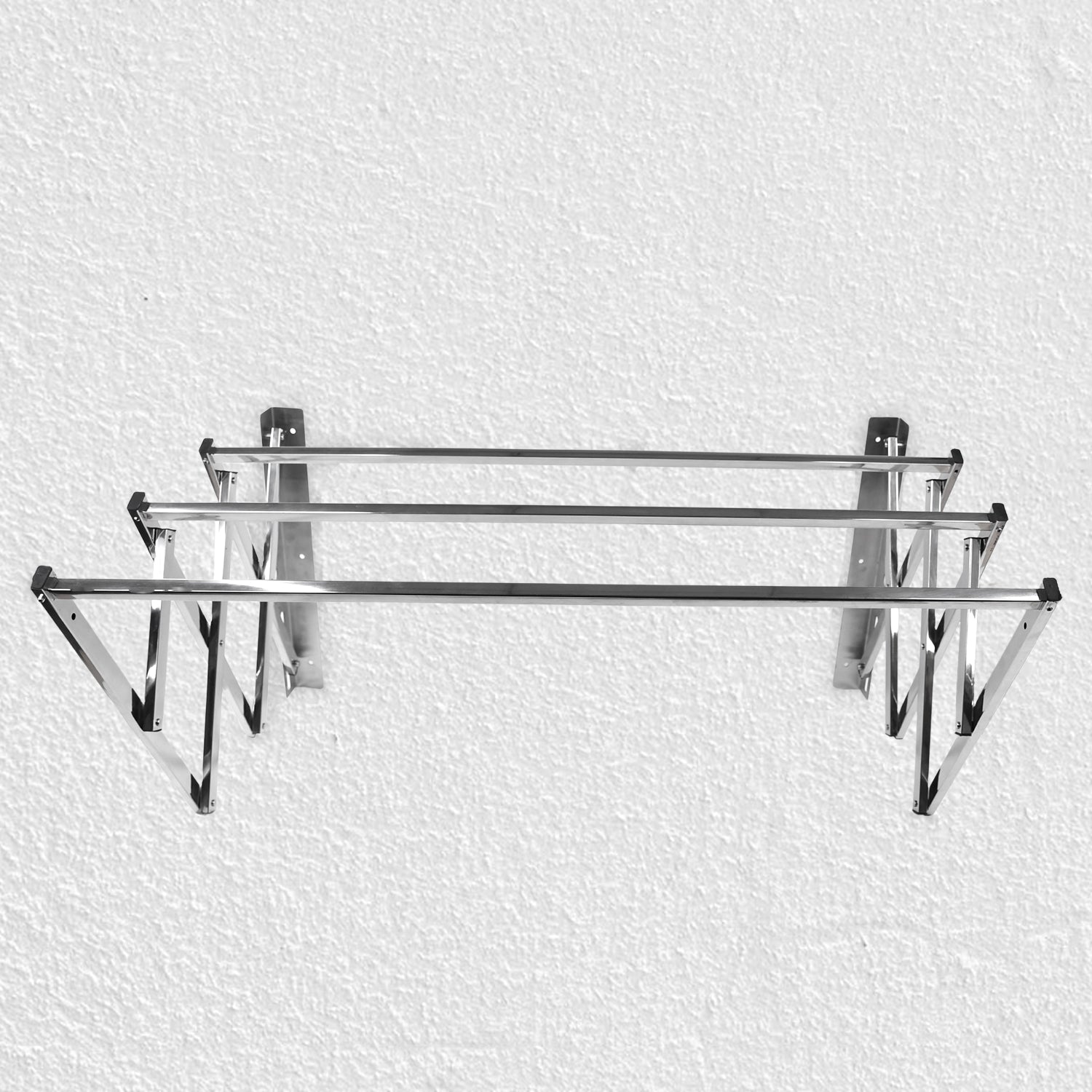 Stainless steel wall-mounted folding clothes drying rack by Wukusy, suitable for home improvement and space-saving laundry storage.