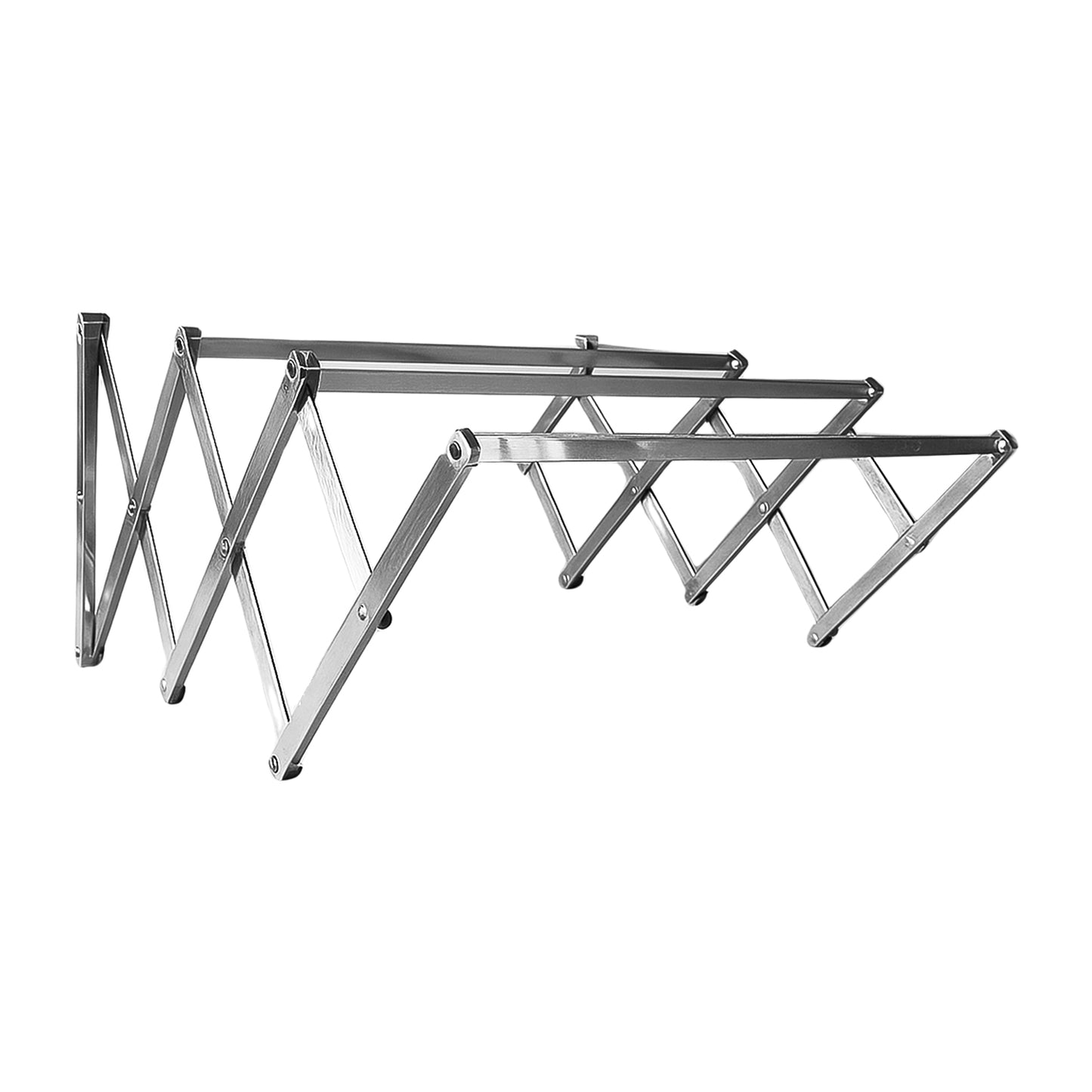 Stainless steel wall-mounted folding clothes drying rack by Wukusy, with multiple adjustable bars for hanging laundry.