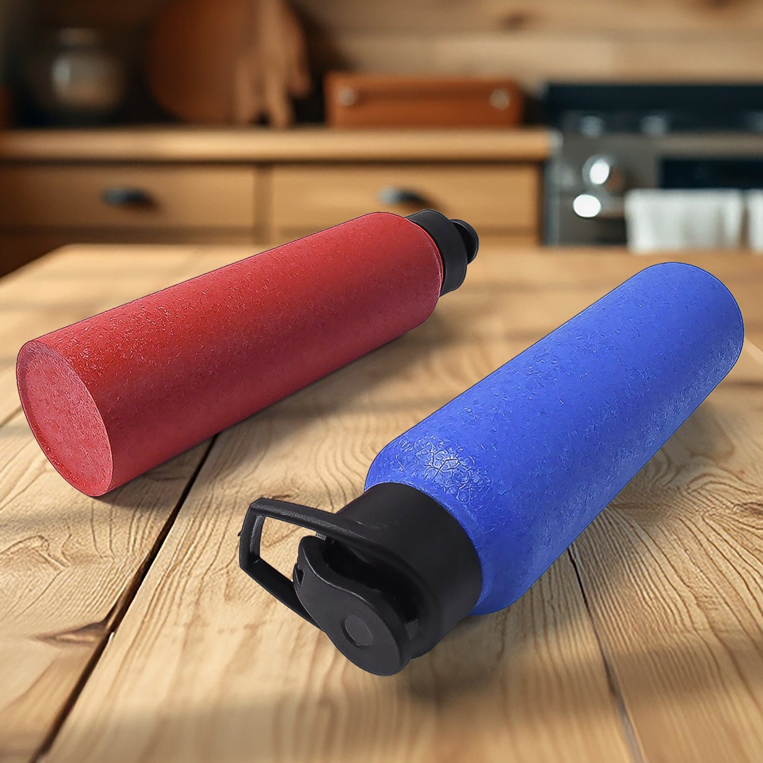 Wukusy stainless steel water bottle, 1000ml capacity, colorful design, suitable for fridge and home use.