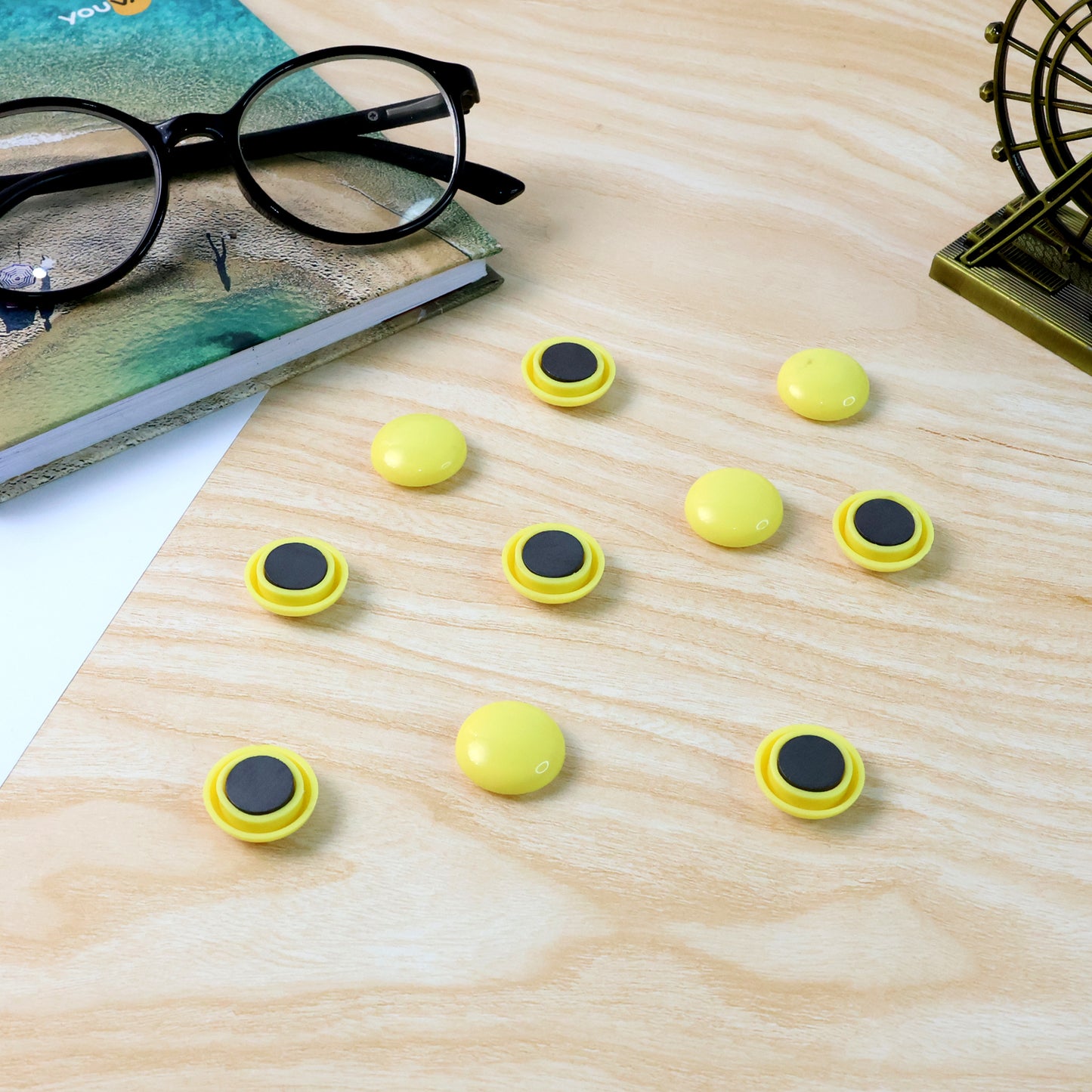 Set of 10 strong round whiteboard magnets by Wukusy for refrigerators and home improvement projects.