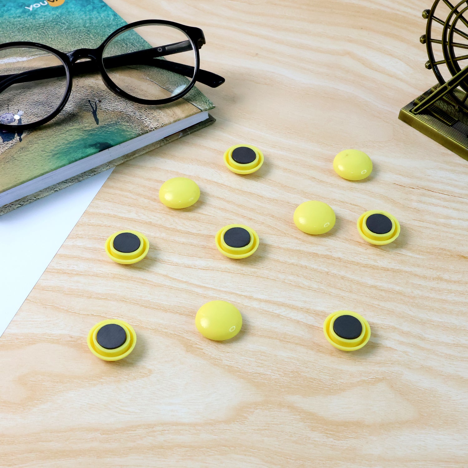 Set of 10 strong round whiteboard magnets by Wukusy for refrigerators and home improvement projects.