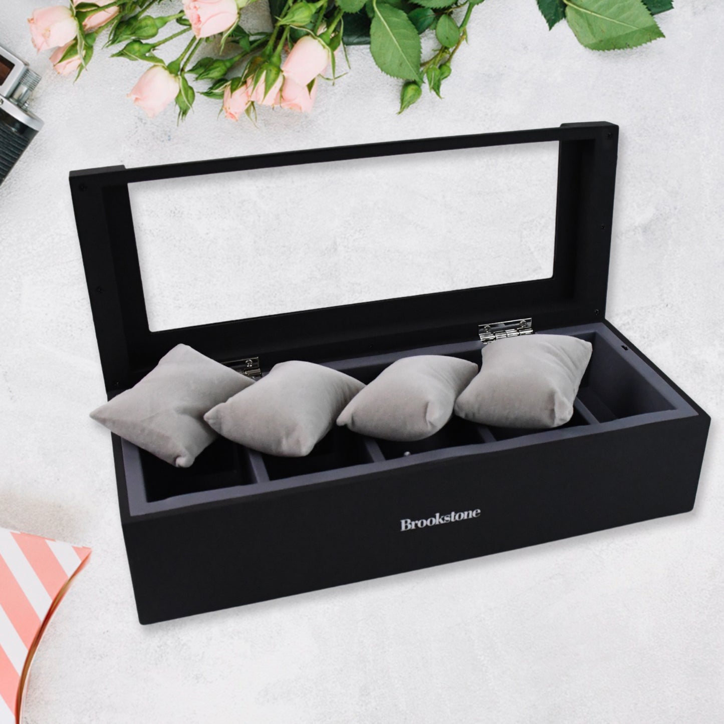 Wukusy jewelry storage box for earrings and rings, featuring a fresh and simple girl-themed design with multiple compartments.