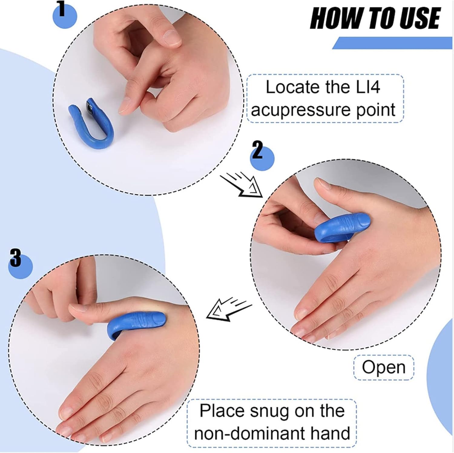 Wukusy Sugar Control Acupressure Hand Pressure Point Migraine Relief Clip with magnets, designed for home use.