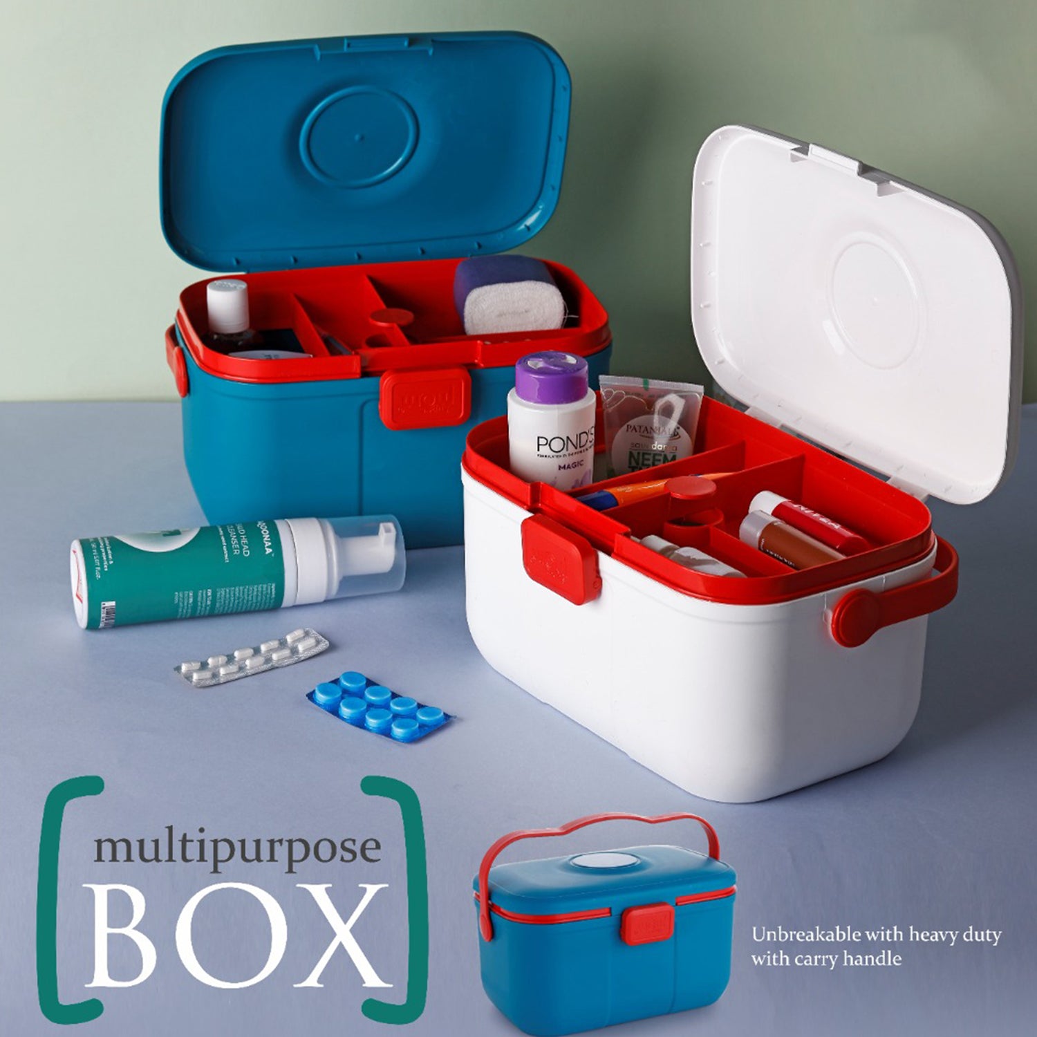 Wukusy Supermom multipurpose storage box with handle for home organization, durable plastic container for various storage needs.