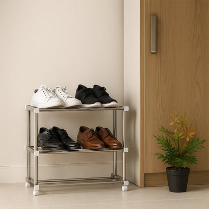 Wukusy Supermom stainless steel multipurpose shoe storage rack with multiple tiers for organized home footwear storage.