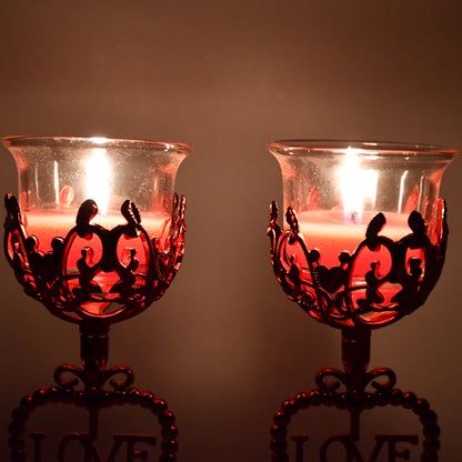Wukusy tea lights holder candle stand set with two decorative metal candle holders for home decor.