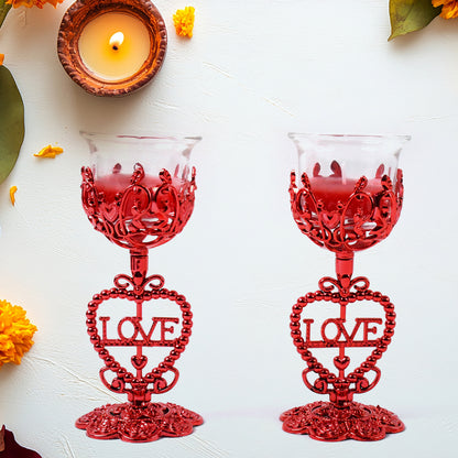 Wukusy tea lights holder candle stand set of 2 for home decor and lighting, with elegant metal design and candle slots.