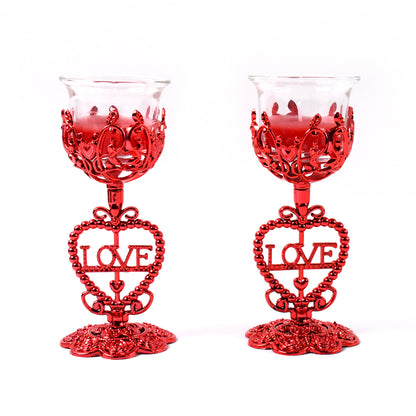 Wukusy tea lights holder candle stand set with two decorative metal candle holders for home decor and ambiance.