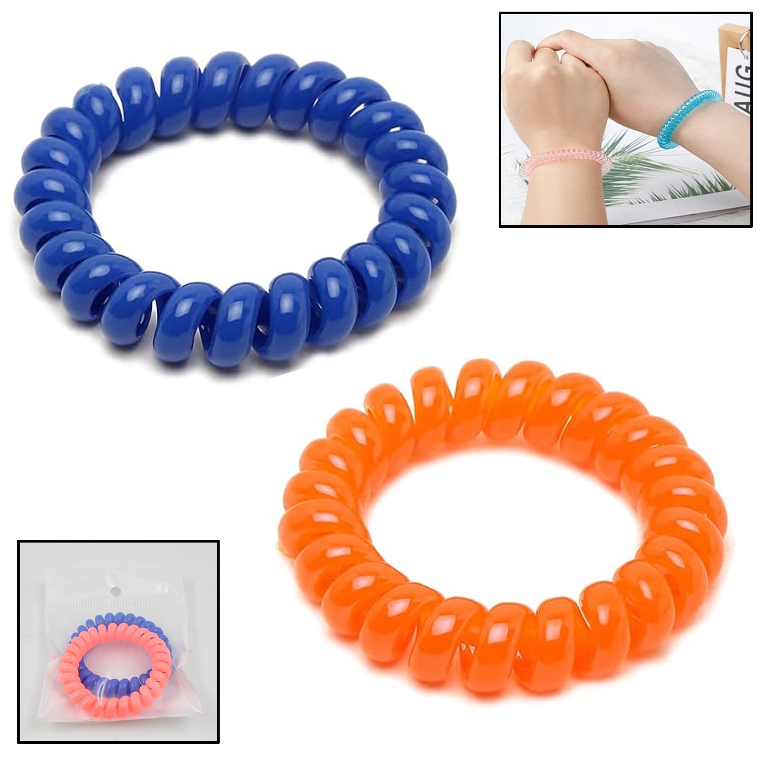 Wukusy telephone wire hair bands pack of 2 in multicolor, flexible and durable hair accessories for home use.
