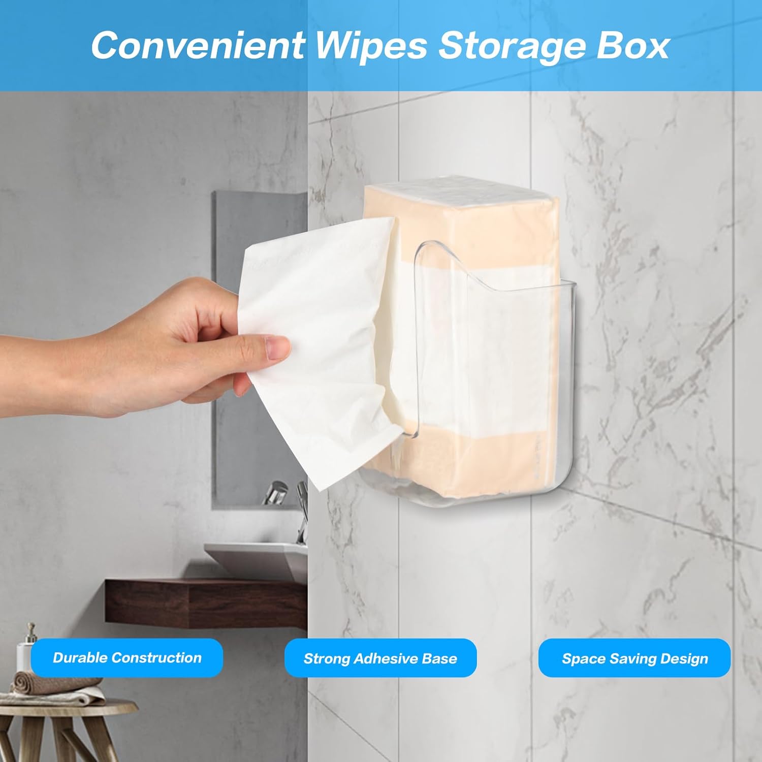 Wukusy tissue napkin dispenser holder in black plastic, designed for countertop use in home improvement settings.