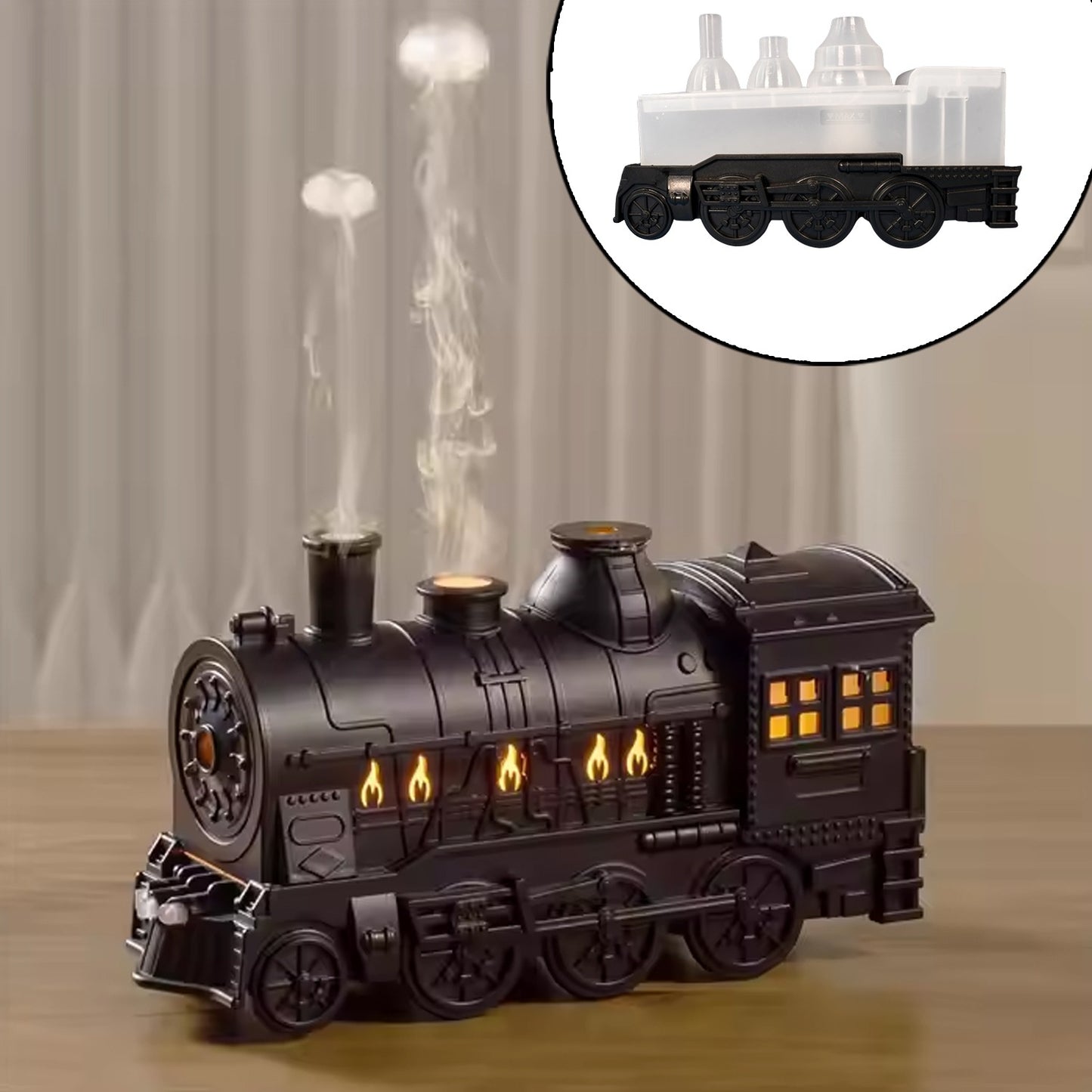 Wukusy train-shaped portable mini humidifier in mixed colors, ideal for home improvement and adding moisture to indoor air.