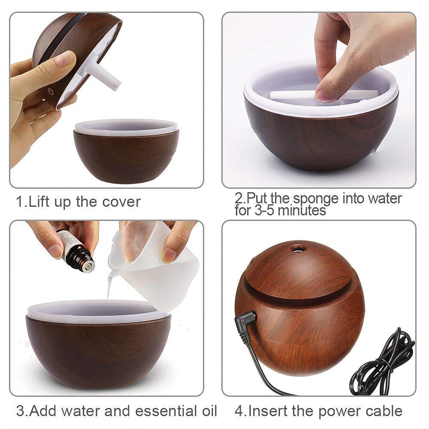 Wukusy ultrasonic aromatherapy humidifier on desktop, 130ml capacity, USB-powered, for home improvement and air freshening.