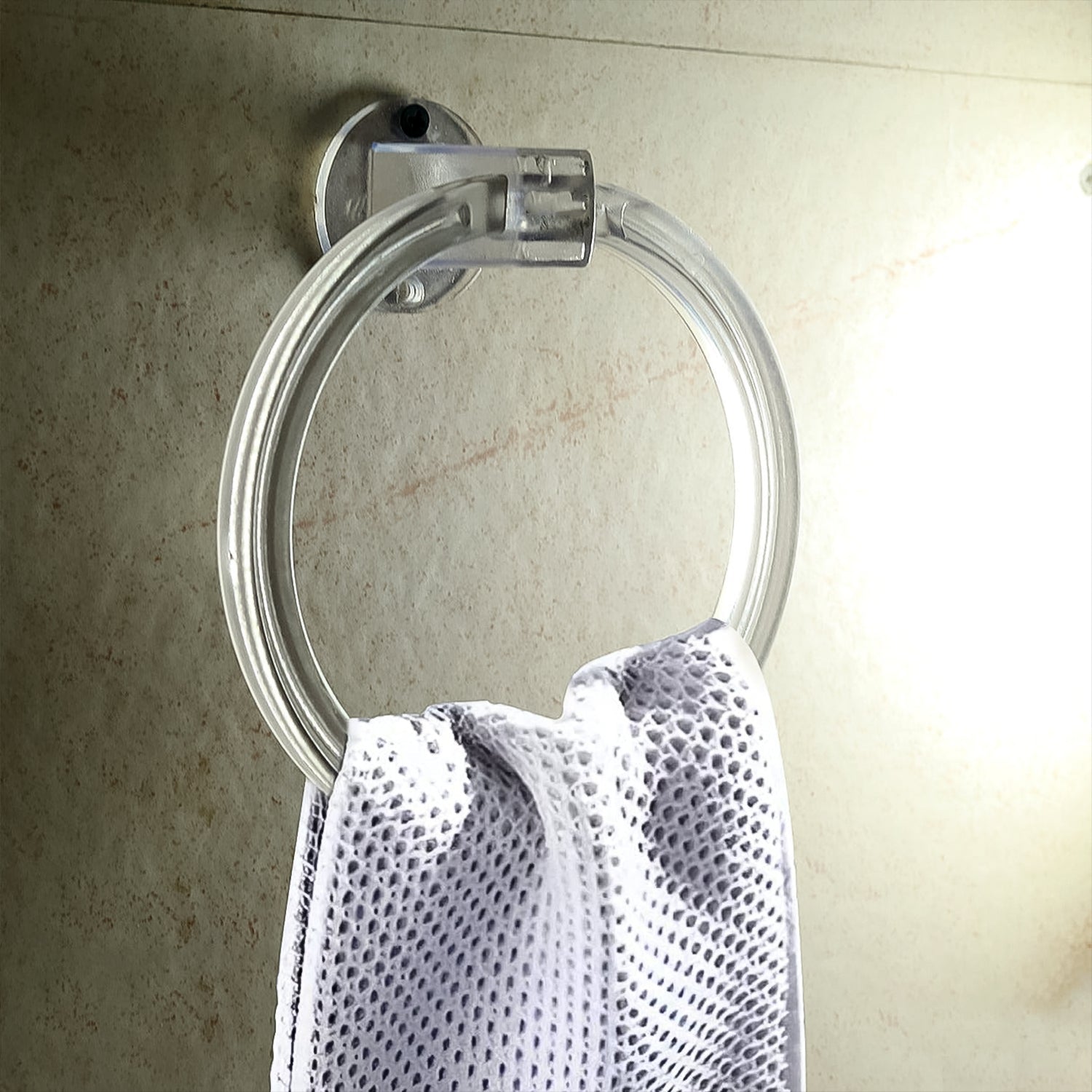Wukusy unbreakable ABS round towel ring wall-mounted stand holder for bathroom or kitchen, sturdy and durable home improvement accessory.