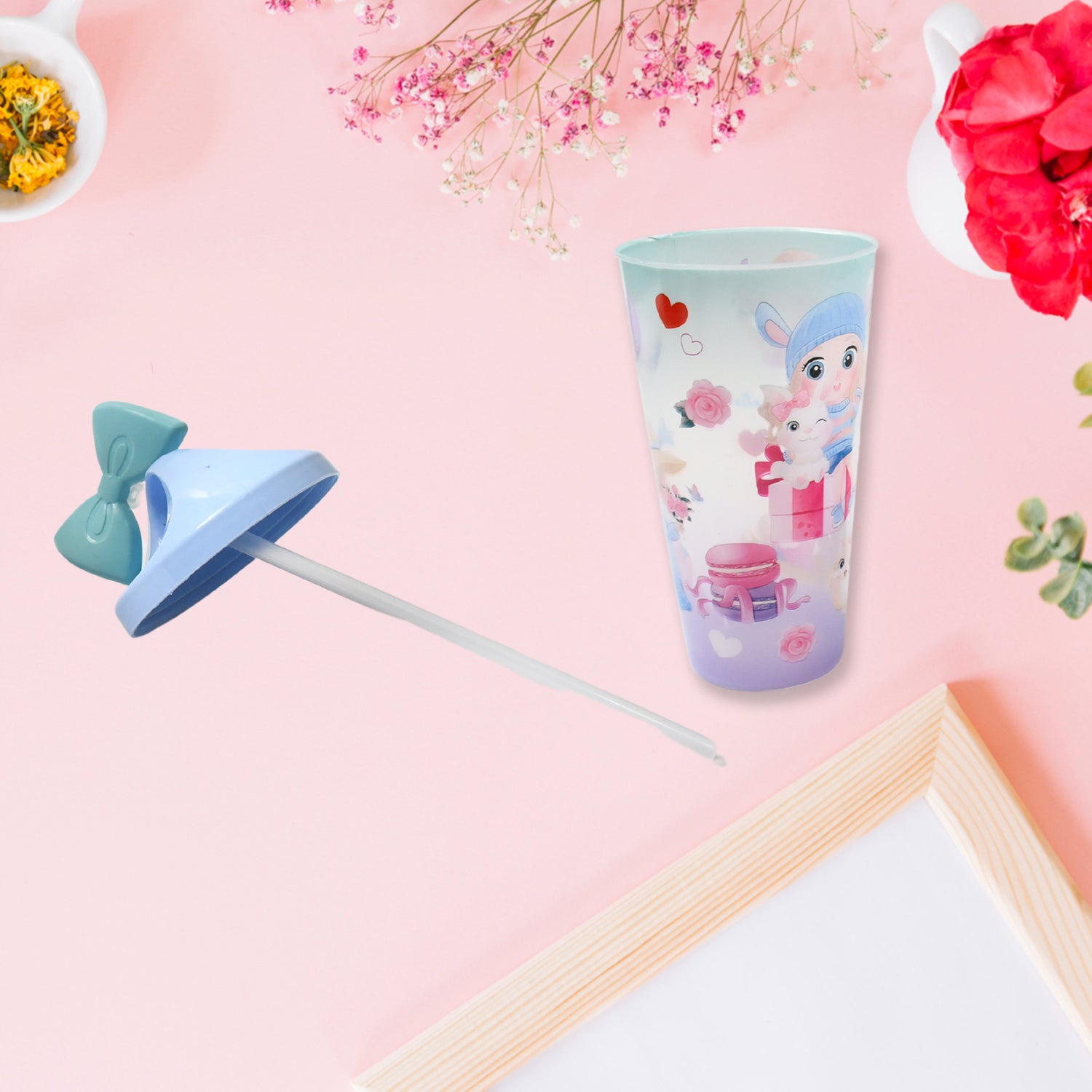 Wukusy unicorn water bottle for kids with straw lid, colorful design, made of durable plastic, perfect for school or outdoor use