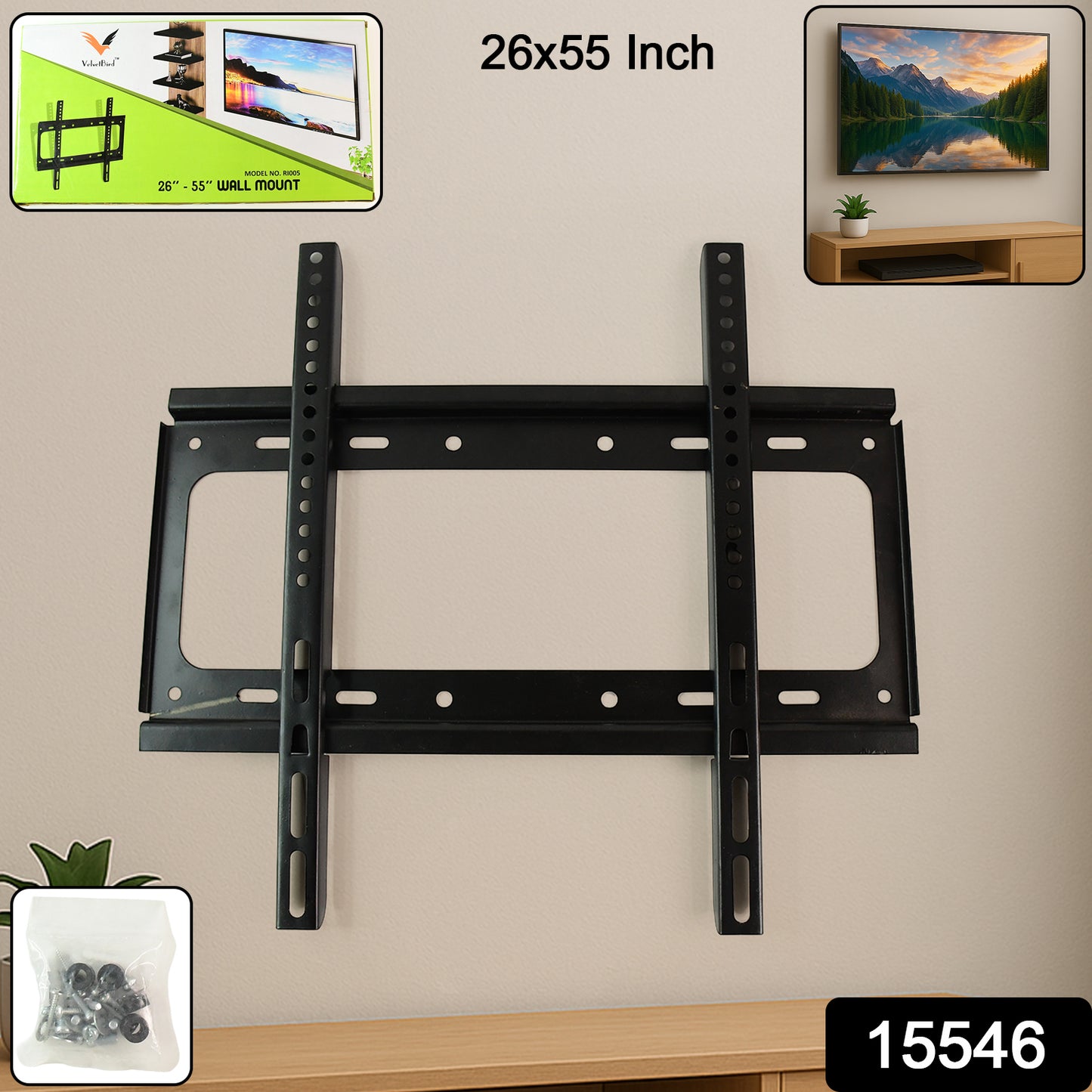 Heavy-duty adjustable metal TV wall mount bracket for LED and LCD screens by Wukusy, suitable for home improvement.
