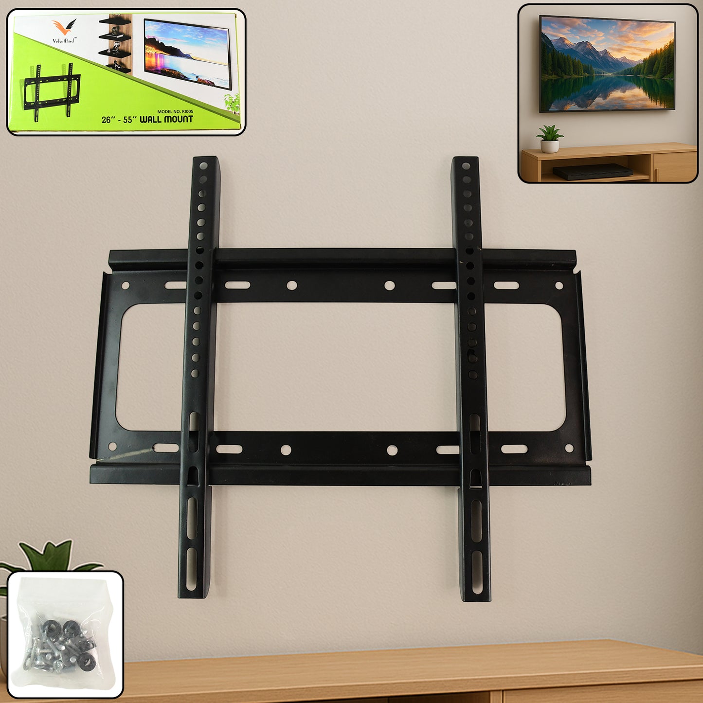 Wukusy heavy-duty adjustable metal TV wall mount bracket for LED and LCD screens, suitable for home improvement.
