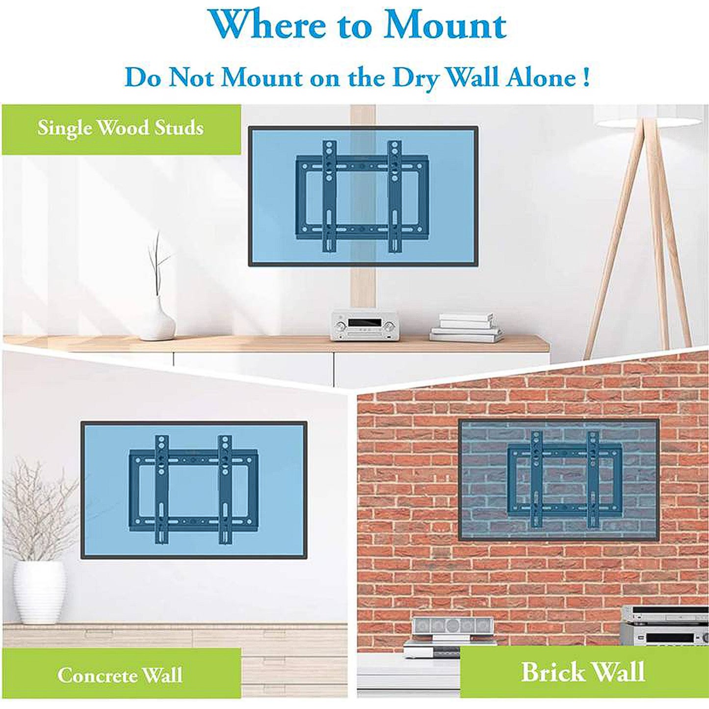 Wukusy heavy-duty adjustable metal TV wall mount bracket for LED and LCD TVs, suitable for home improvement installations.