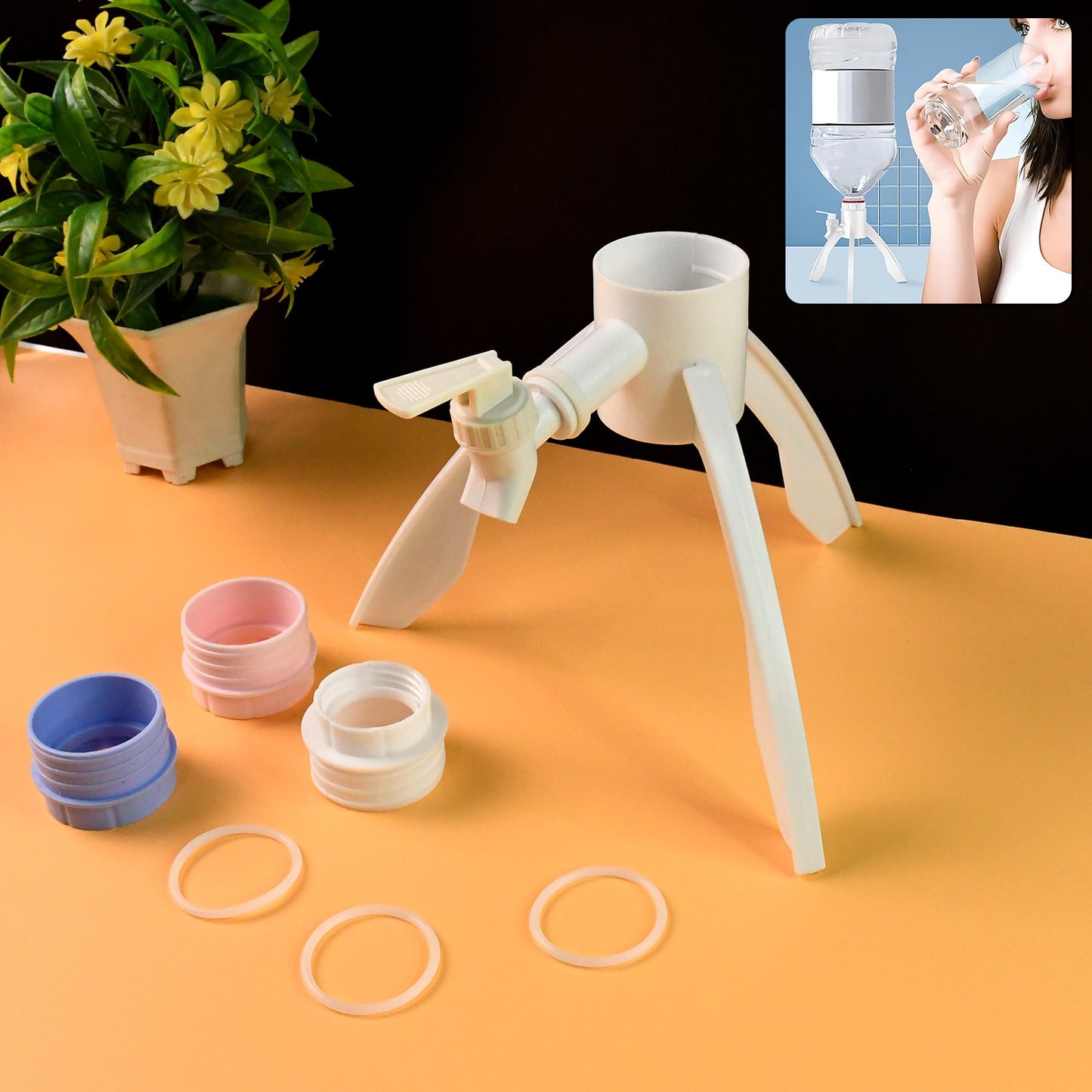 Wukusy universal plastic drinking water dispenser stand set for home improvement, with a sturdy design and easy-to-use features.