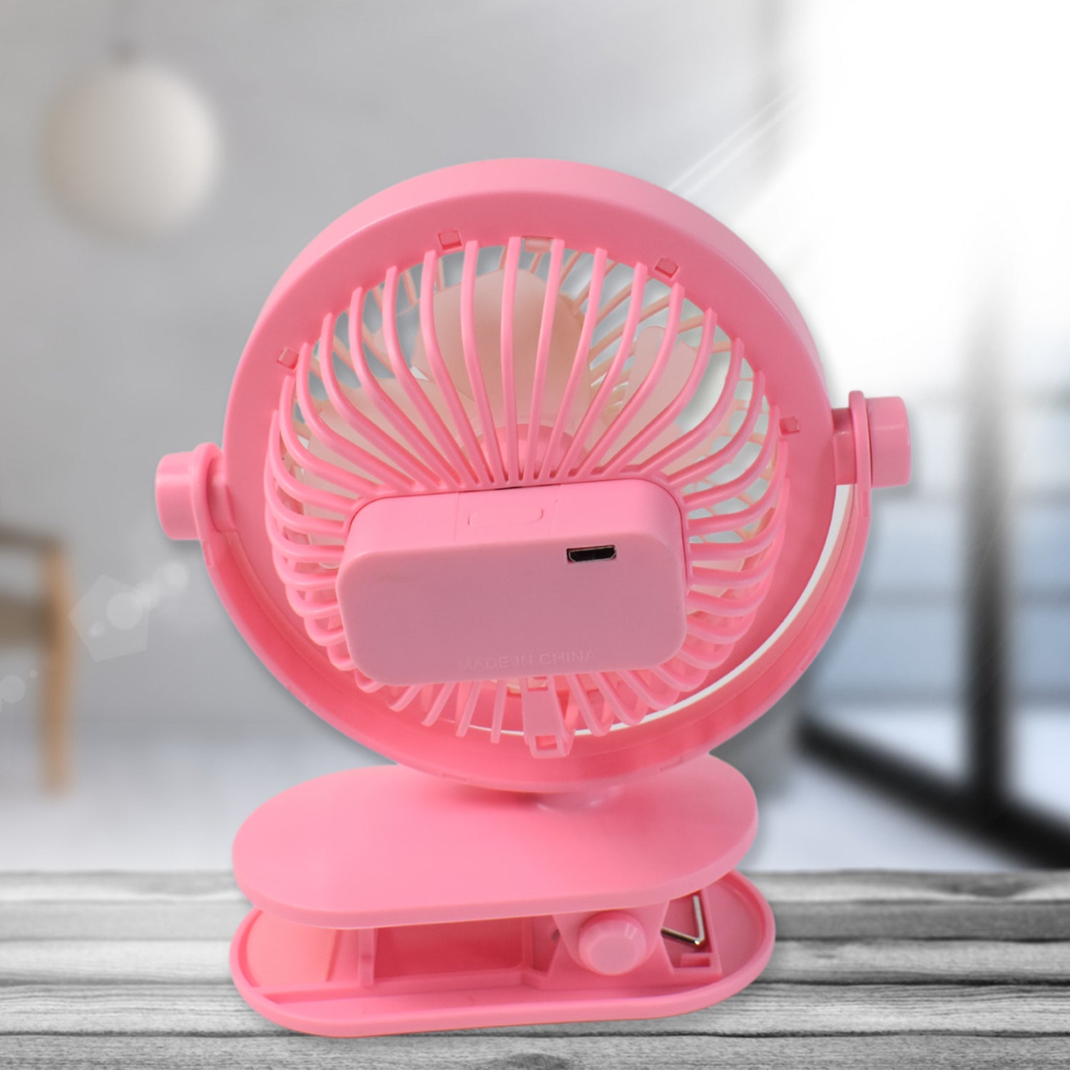 Wukusy USB portable mini desk fan with light, personal table fan for office, school, and home use, compact and lightweight.