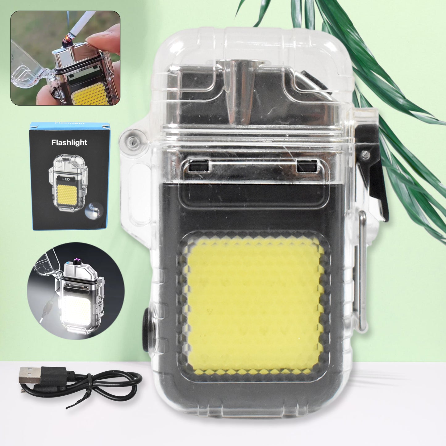 Wukusy USB rechargeable electric lighter with 3 modes and COB flashlight, suitable for home improvement tasks.