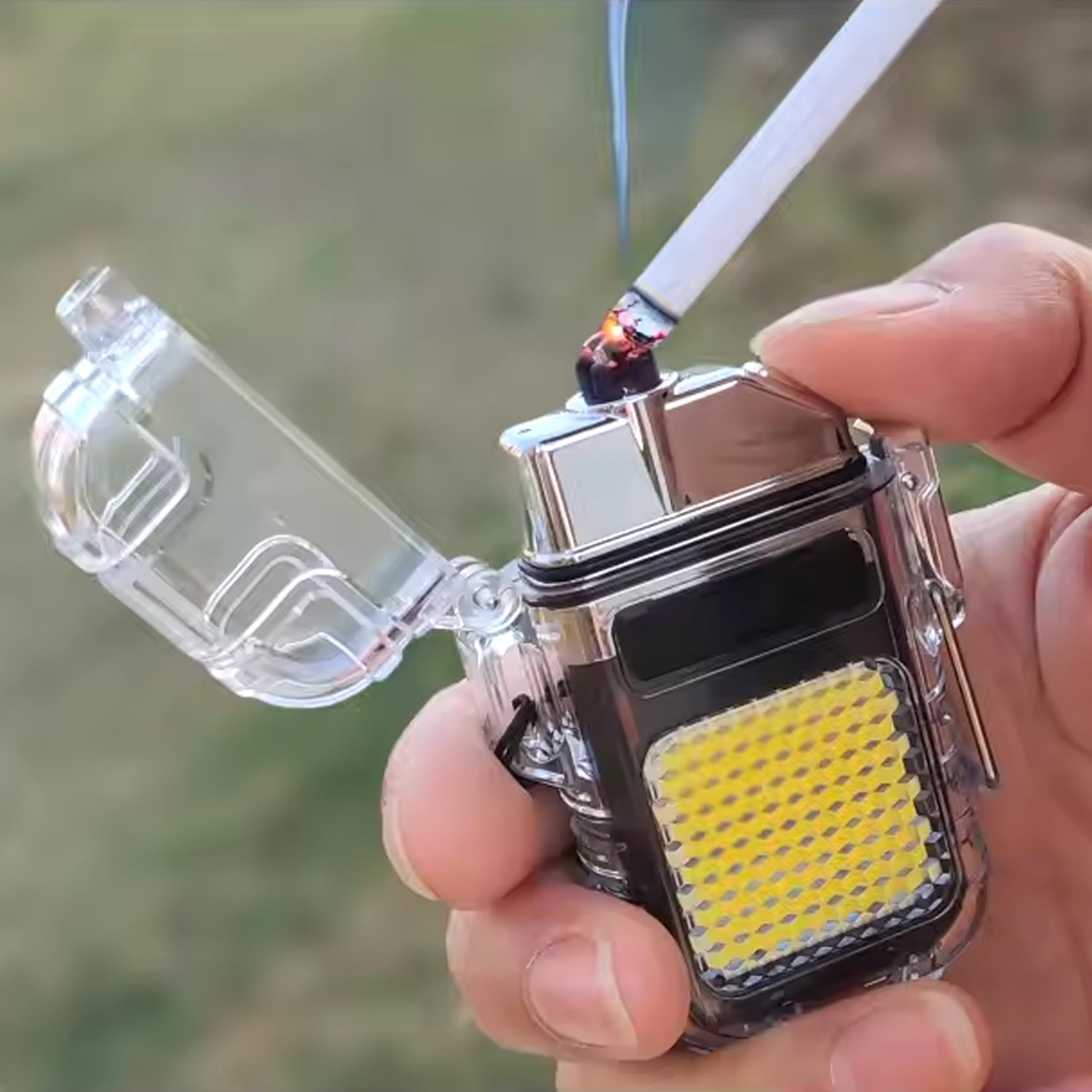Wukusy USB rechargeable electric lighter with 3 modes and COB flashlight, ideal for home improvement tasks, shown in image.