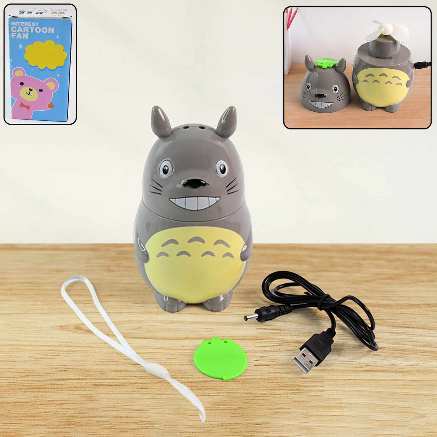 Wukusy USB rechargeable mini cartoon fan for home improvement, compact and portable cooling device in playful cartoon design.