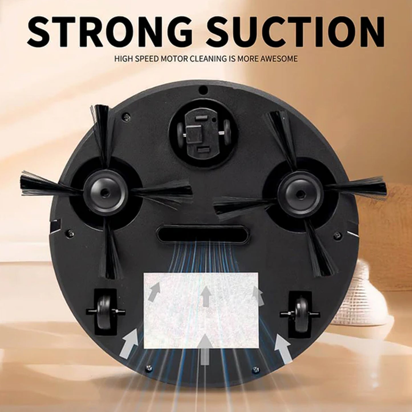 Wukusy vacuum cleaner sweeping robot for home improvement, shown on the floor cleaning surface, compact and modern design.
